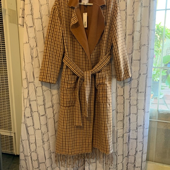 BB Dakota Long Plaid Brown Coat  NWT - Picture 8 of 11
